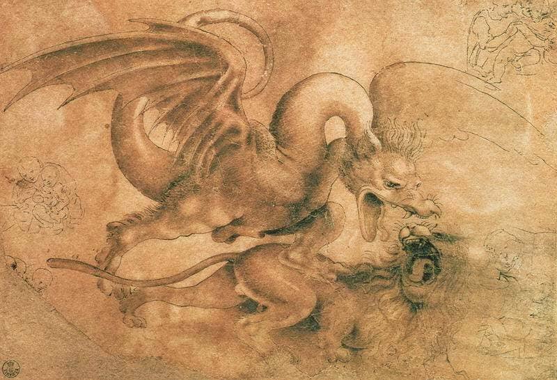 Dragon Striking Down Lion - by Leonardo da Vinci