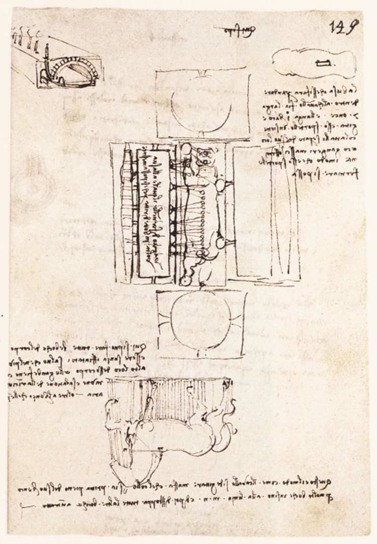 Manuscript page on the sforza monument - by Leonardo da Vinci