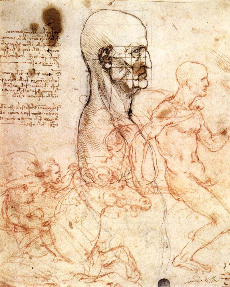 Profile of a Man and Study of two Riders - by Leonardo da Vinci