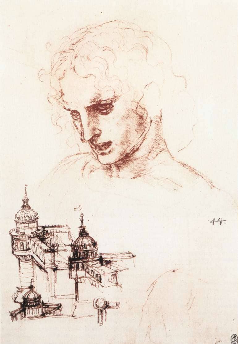 Study of an Apostles Head and Architectural Study - by Leonardo da Vinci