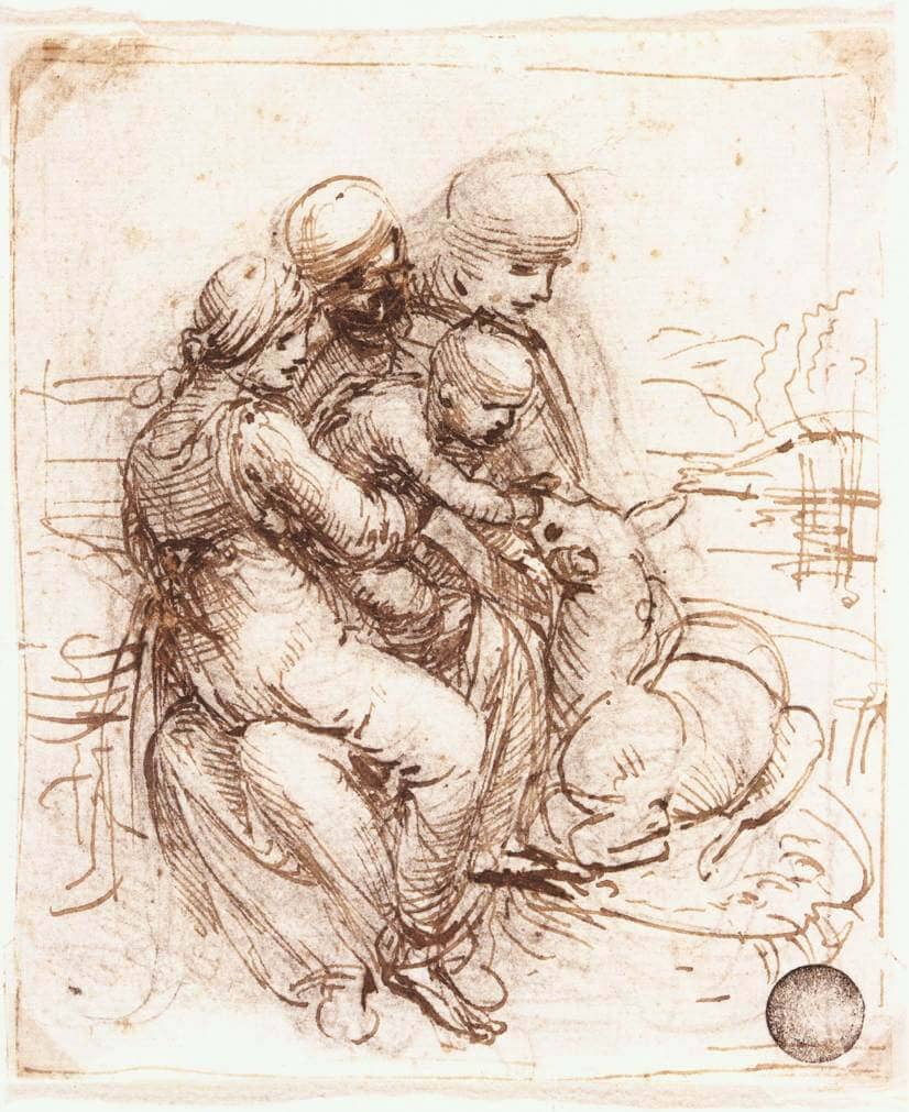 Study of St Anne Mary the Christ Child and the Young St John - by Leonardo da Vinci